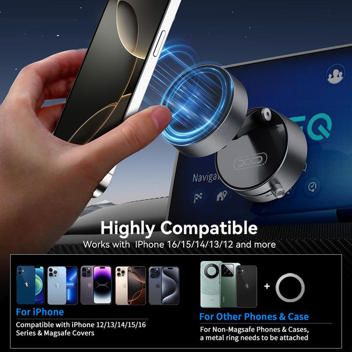 HoldSure Vacuum Magnetic Phone Holder | (All iPhones, Android & GPS Devices and Cases Compatible)