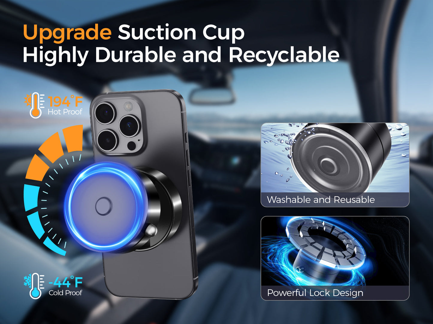 HoldSure Vacuum Magnetic Phone Holder | (All iPhones, Android & GPS Devices and Cases Compatible)