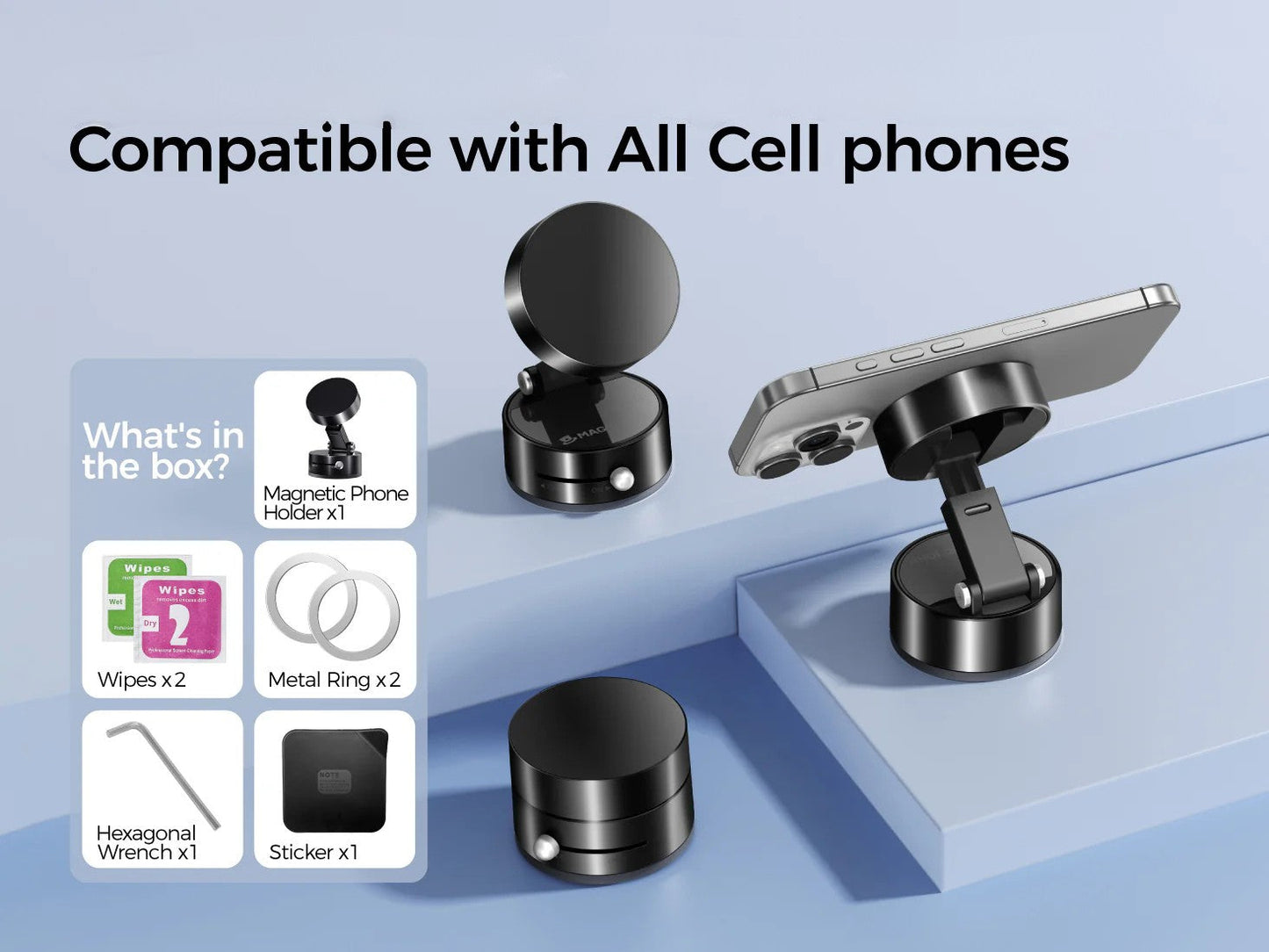 HoldSure Vacuum Magnetic Phone Holder | (All iPhones, Android & GPS Devices and Cases Compatible)